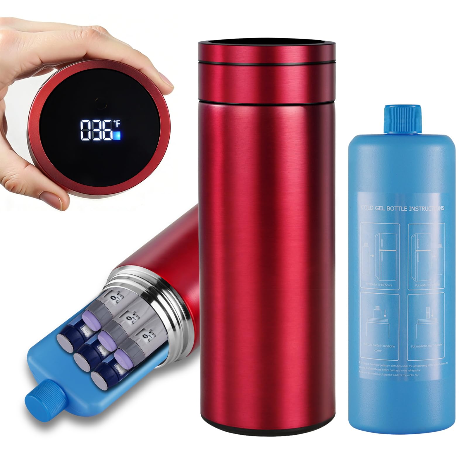 Bogush Enfriador grande de insulina de 60 horas para 6-8 bolígrafos, estuche de viaje, pantalla de temperatura, enfriador de medicamentos para viajes, aprobado por la TSA, enfriador de medicamentos