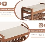39.4" Bamboo Shoe Bench with Cushion, 6 Hooks Coat Rack, 3-Tier Adjustable Storage Bench for Entryway, Heavy Duty Shoe Rack Organizer with Removable Soft Cushion for Living Room Bedroom Hallway