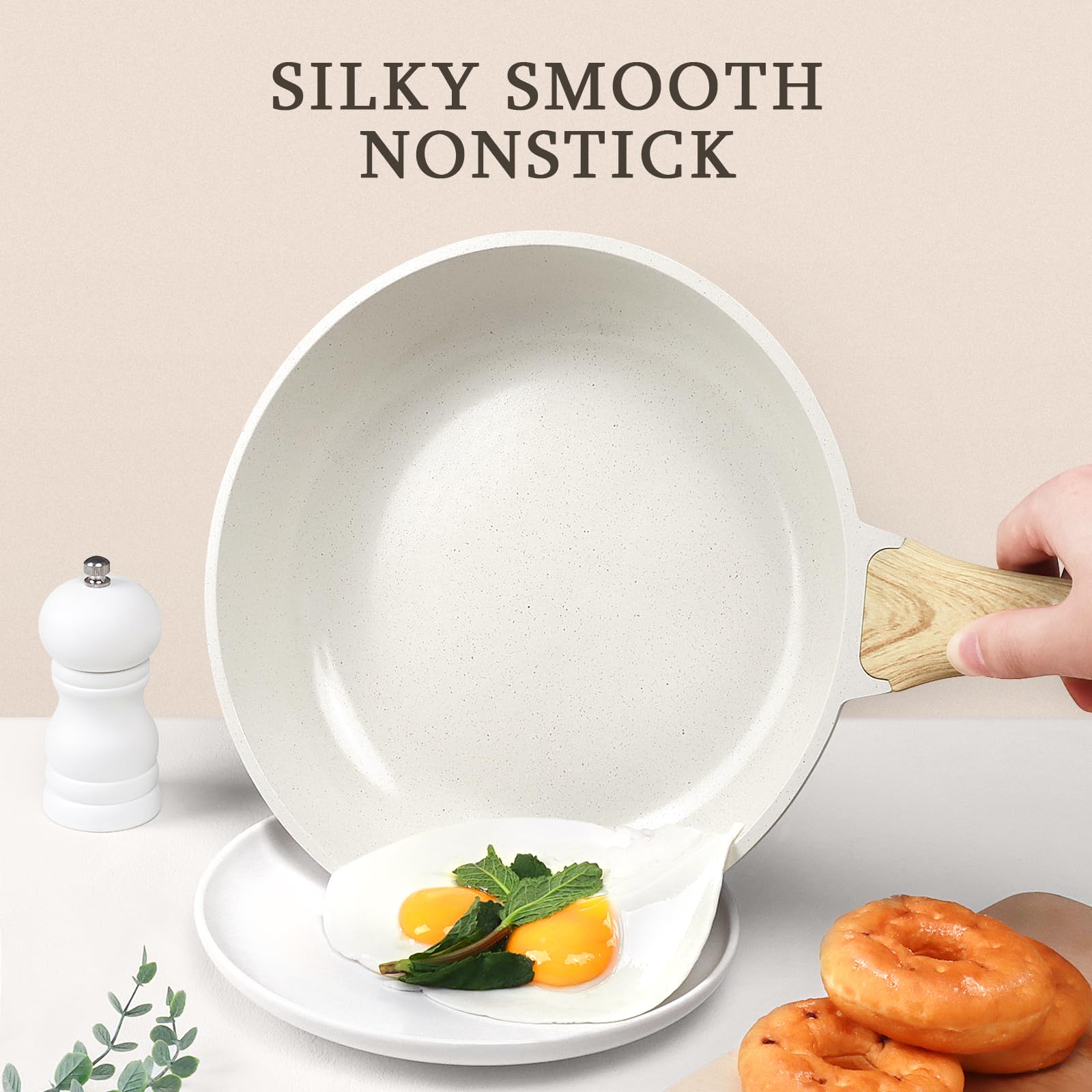 GiPP Nonstick Skillet Frying Pan,White Granite Non Stick Pans,Omelette Pan with Heat-Resistant Handle,Compatible with All Stovetops,PFOA Free (White - Image 3