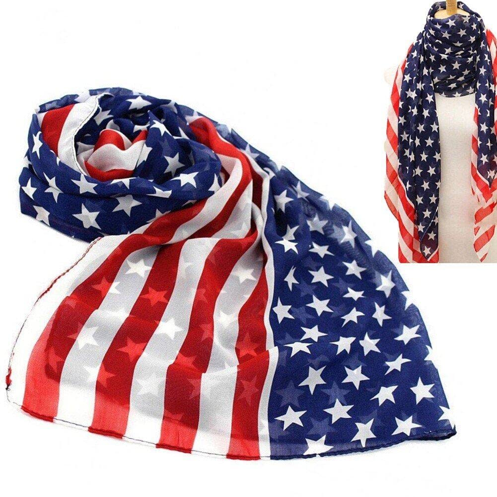 Hrippy Unisex Style2 American Flag Star Scarf Chiffon Lengthened Usa Flag Shawl Fashion Multifunctionfor Headwear Bandana For