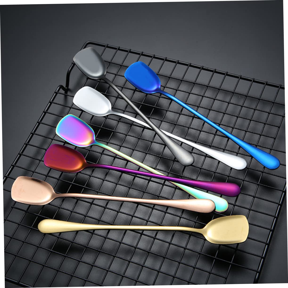 OFFSCH Spoon Ice Cream Ice Beverage Spoons Set of 6 Long Handle Stainless Steel Stirring Spoon