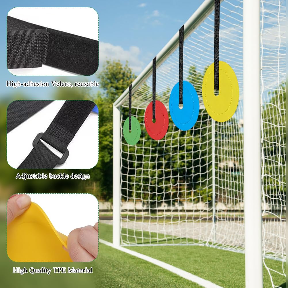 Lot de 4 cibles de but de football de 15 cm avec sangles réglables, accessoires d'entraînement de football pour la précision de tir et l'agilité, convient pour le football, le hockey, le baseball