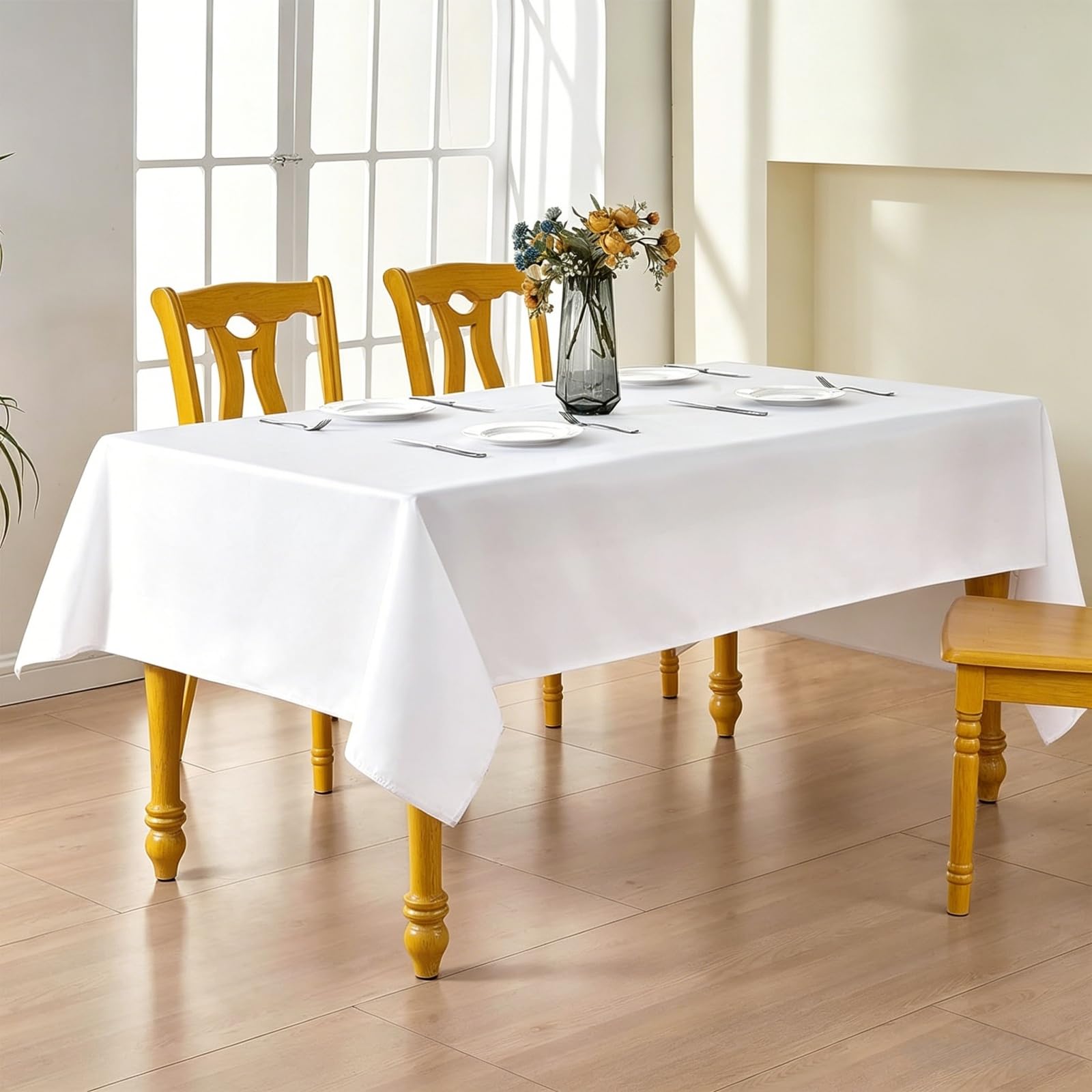 LIHUANE Table Cloth Wipe Clean 115 x 330 cm Faux Linen Solid Colour Fabric Tablecloth Wipe Clean Washable Polyester for Weddings, Buffets, Catering, Outdoor & Theme Events, White