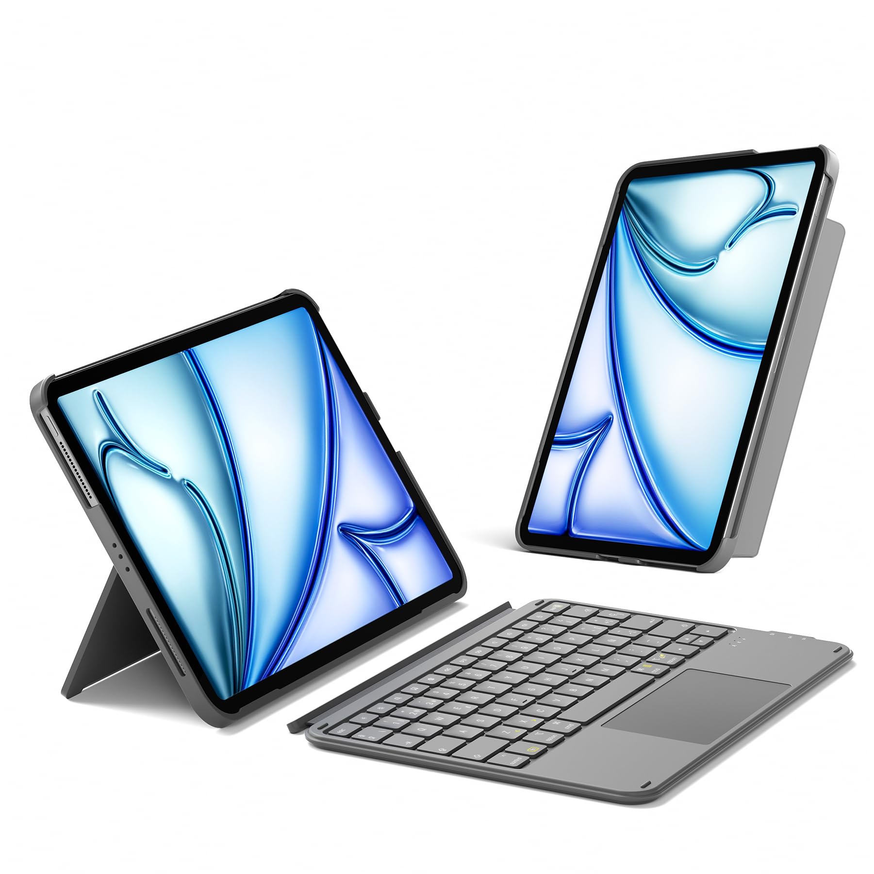 Inateck Funda con Teclado para iPad A16 2025, 10/11 Gen (10.9/11"), Air 11" M4/M3/M2, Air 6/5/4, Pro 11 (1-4Gen), QWERTY Español Ñ, Bluetooth Magnético Desmontable con Trackpad, Gris AceTouch