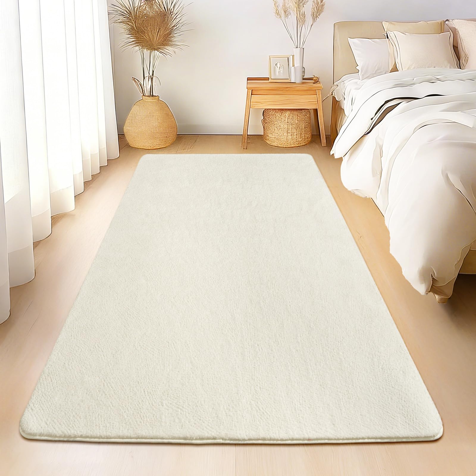 Tapis de salon poils longs Rezutan crème 80x150 cm pour chambre d'enfant