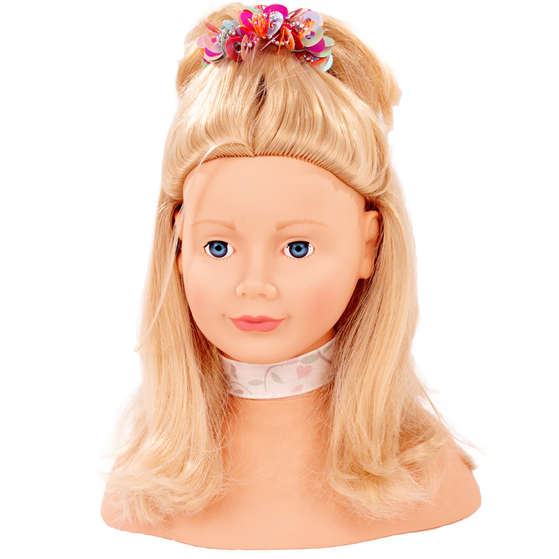 Götz 1192052 parrucchino con capelli biondi e occhi azzurri - testina per parrucchiere e trucco alta 28 cm in set da 57 pezzi - adatto per ragazze dai 3 anni in su