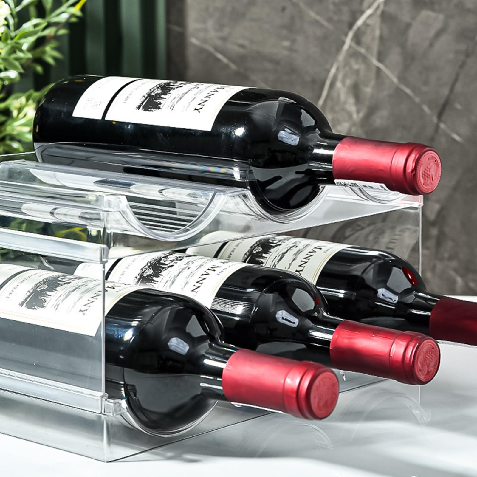 Soporte transparente para botellas de vino, organizador de latas para armario y cocina, organizador de almacenamiento de botellas de agua, estantes apilables de plástico de 2 niveles.