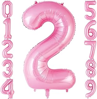 Pink Number 2 Balloon 40 Inch, Big Large Foil Helium Number Balloons, Jumbo Giant Mylar Number 2 Balloons for 2 Second Birthday Party Decorations Supplies Anniversary Celebration