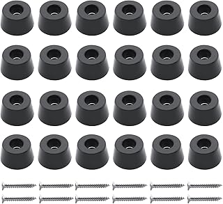 24pcs Round Rubber Feet Bumpers, 1" (25mm) W x 1/2" (13mm) H, Non-Slip Cutting Board Feet with Screws, Soft Rubber Feet for Electronics, Furniture, Appliances (Black)