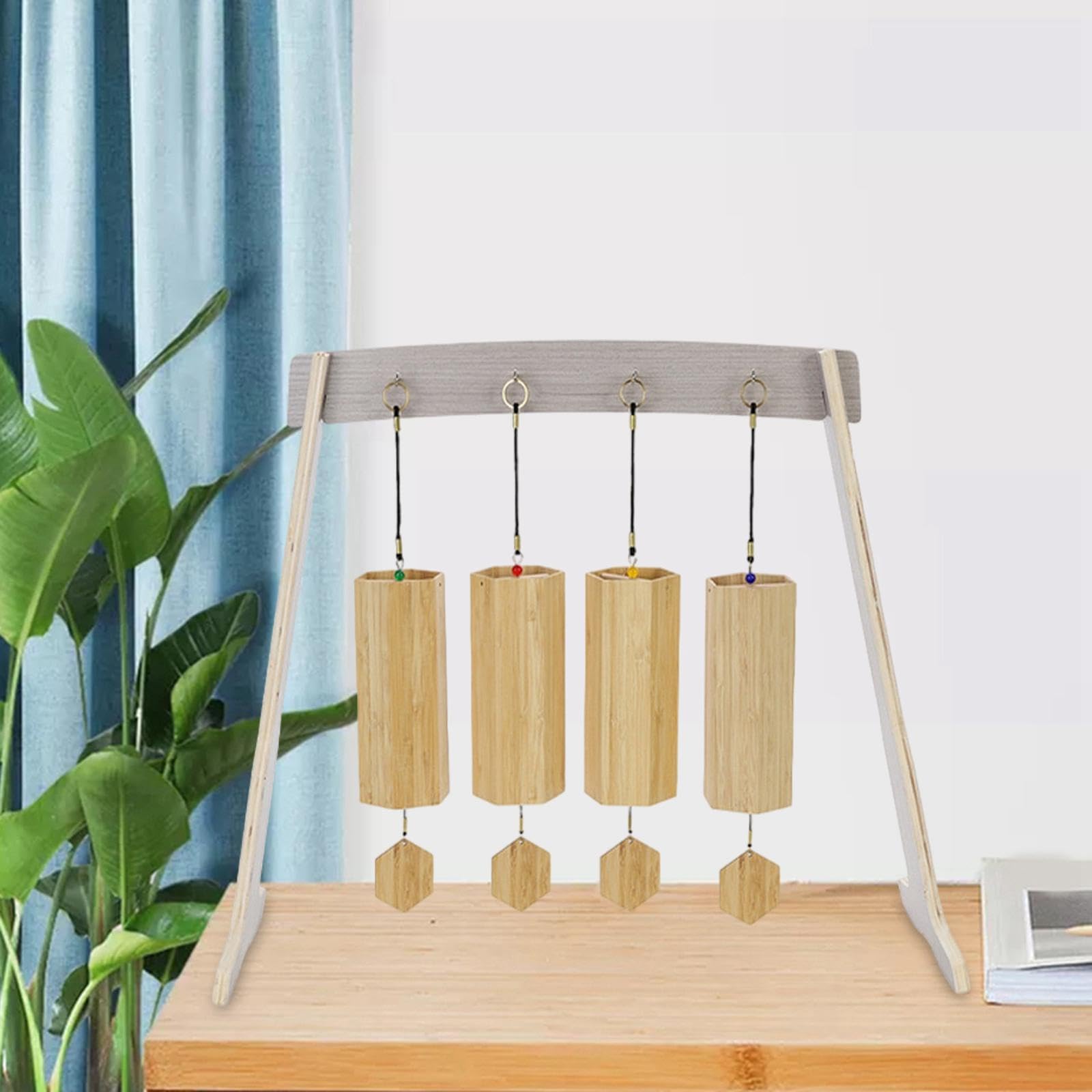 Harilla Support de Carillon en Bois, Support de Carillon Polyvalent Facile à Assembler, Support de Cible de Gong pour Salle de Classe, Bureau, Salon de Thé, Style B