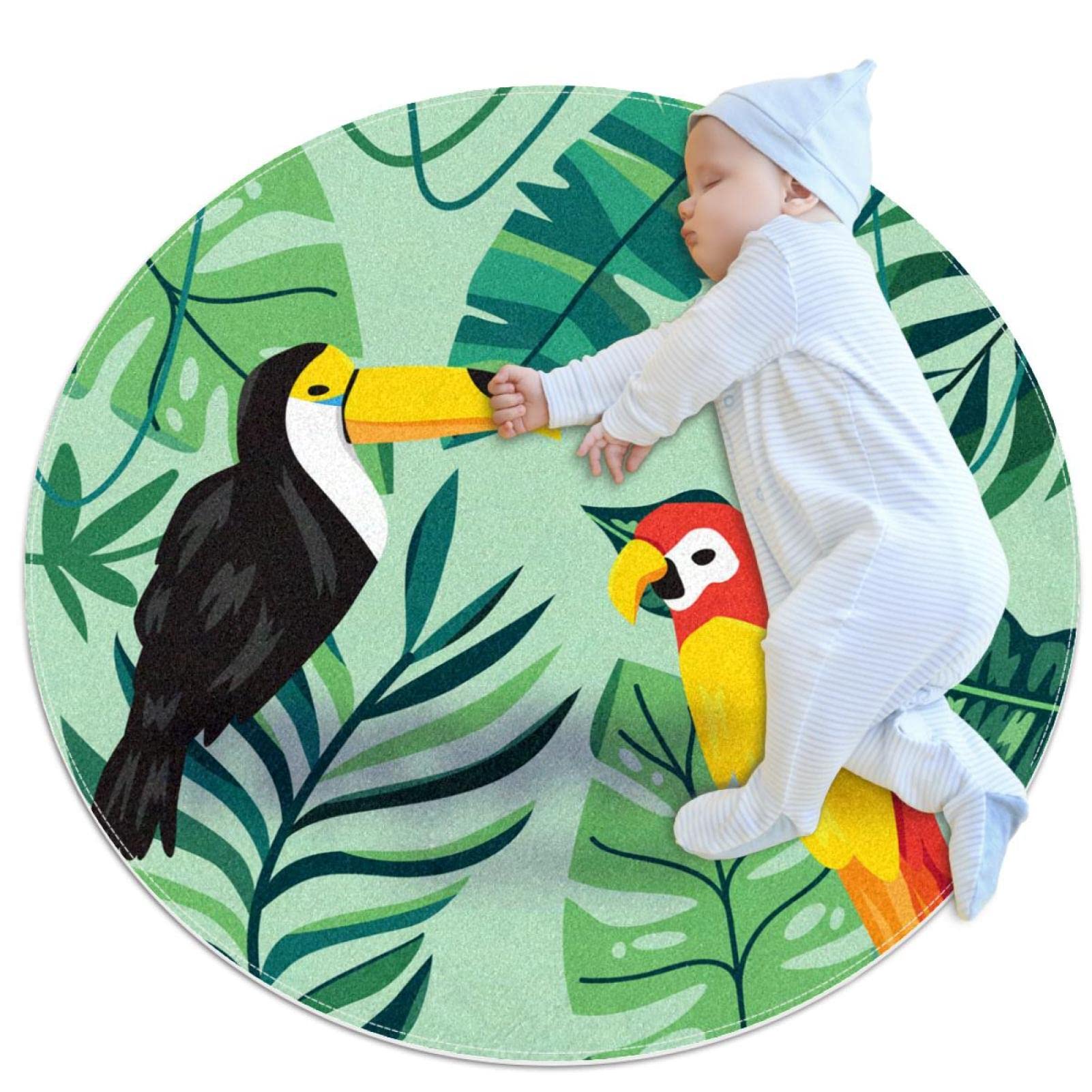 Tapis motif de feuille tropicale JDEZ antidérapant et doux 100cm