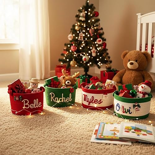 Miniatura 3 de Cesta de regalo de Navidad personalizada con nombre, cesta personalizada para baby shower, cesta de regalo para bebé recién nacido, caja de
