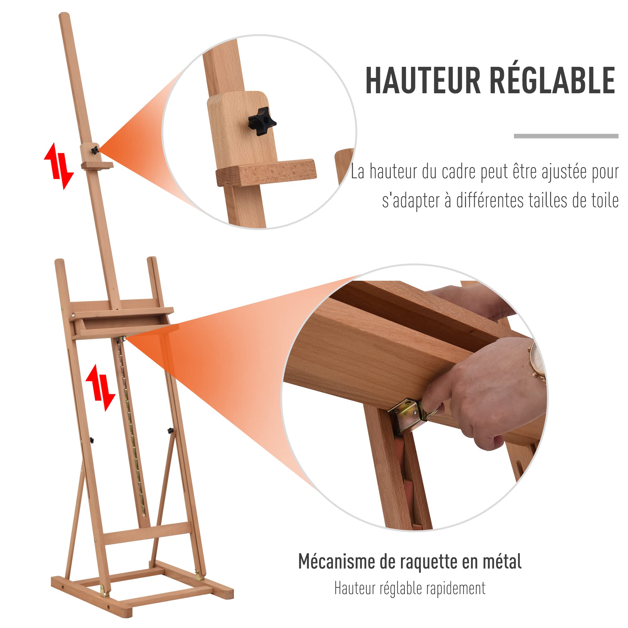 Vinsetto Chevalet en bois hauteur réglable 171-230cm Chevalet Peinture pliable avec rangement inclinaison réglable 80° max. adapté pour l'art et mariage pour enfants et adultes bois naturel