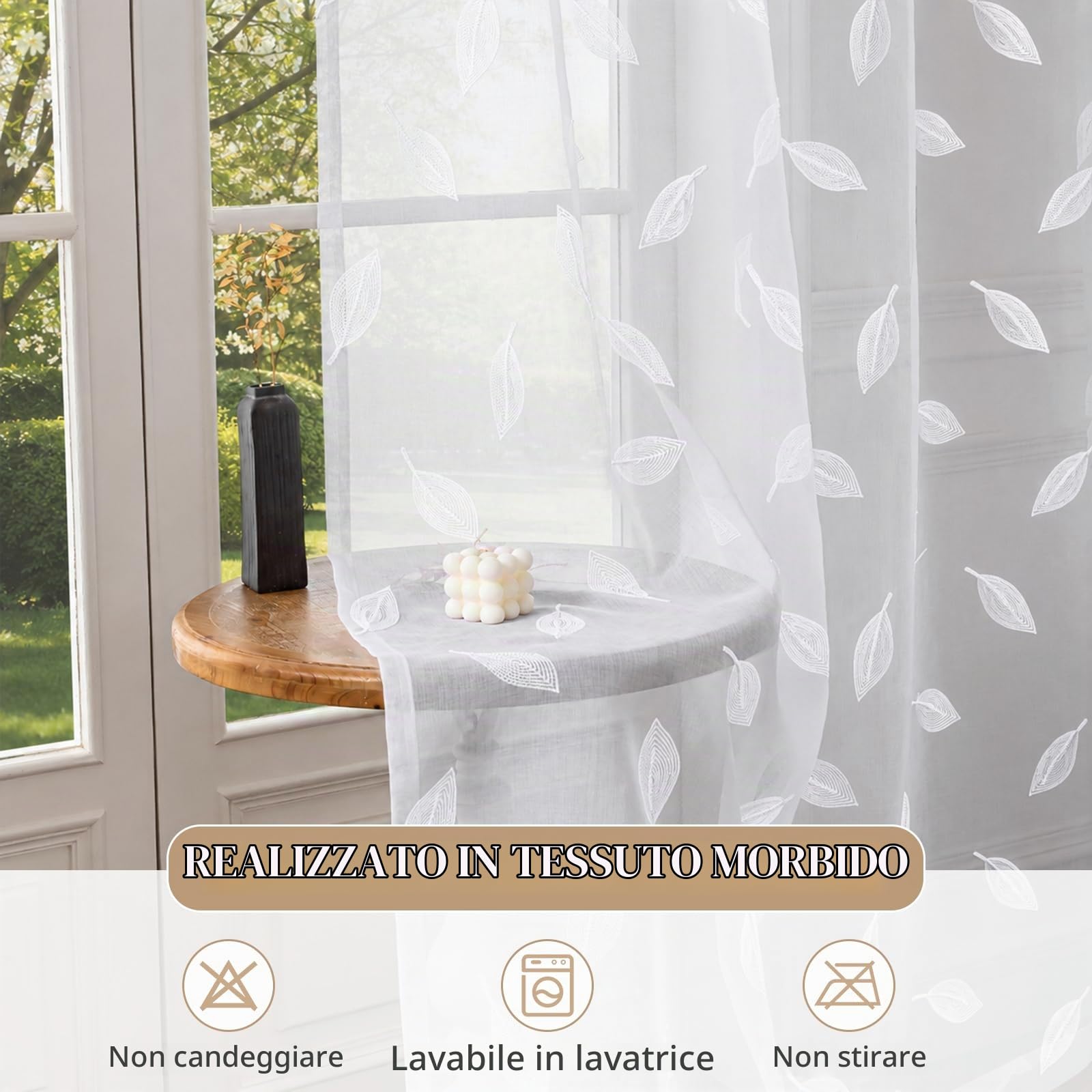 Tende Per Interni Moderne In Voile, 2 Pezzi 140x300cm, Voile Semi Trasparenti Tende Con Ricami, Tenda Con Occhielli, Per Soggiorno Camera Cameretta Balcone Finestra, Bianco