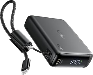 LISEN Small Power Bank, 45W PD Fast Charging 10000mAh Power Bank, Black | Detachable USB‑C Cable, Travel Essential, Flight‑Safe, EDC for iPhone 17/16, Samsung S26/25 Ultra, Galaxy, Pixel, iPad, Black