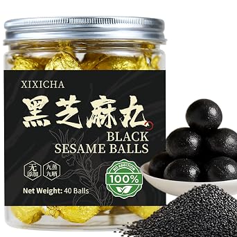XIXICHA Black Sesame Balls,Natural Snack Sweetened with Honey,40 Pieces