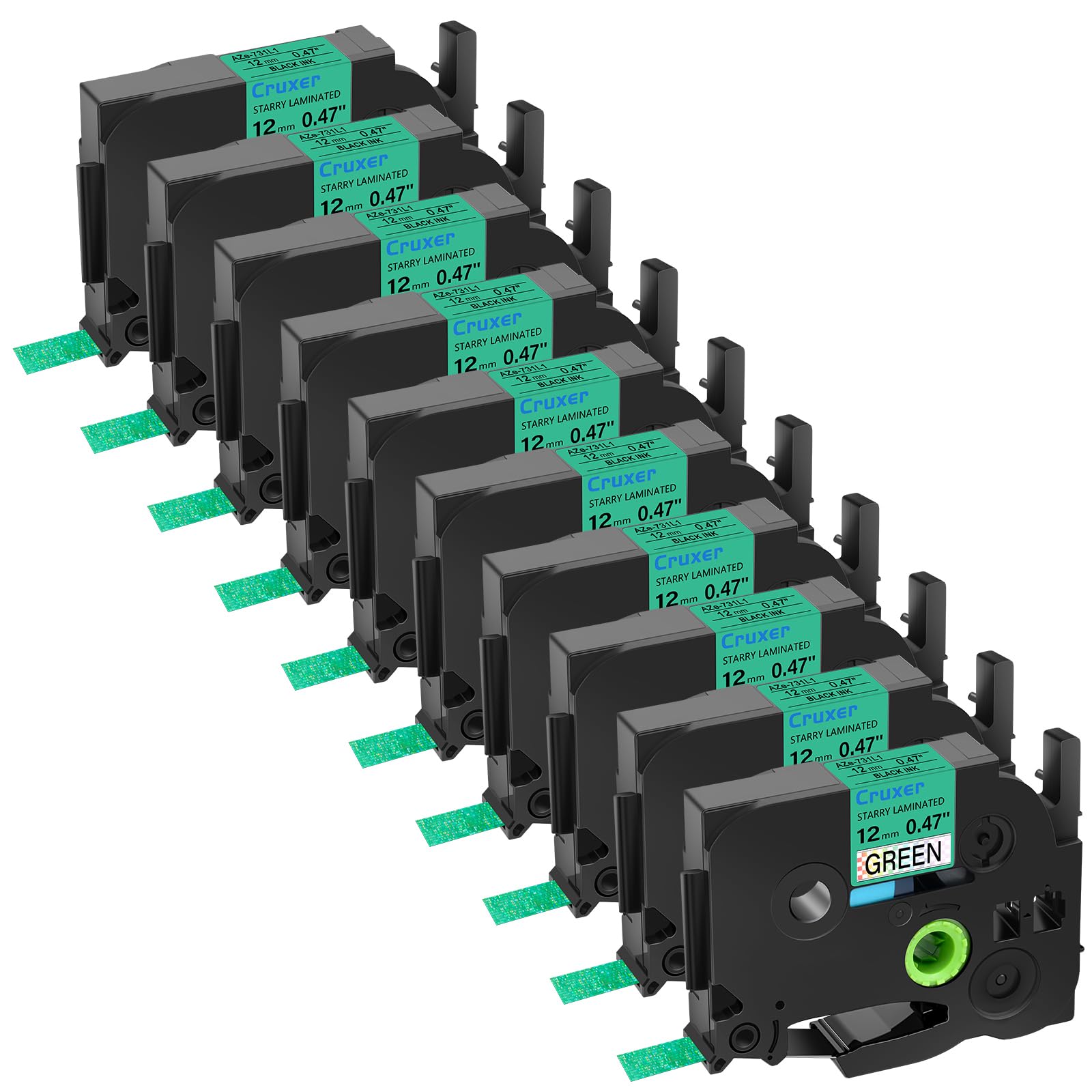 Cruxer Lot de 10 Ruban compatible P-touch TZe-731L1 Noir sur Vert 12 mm