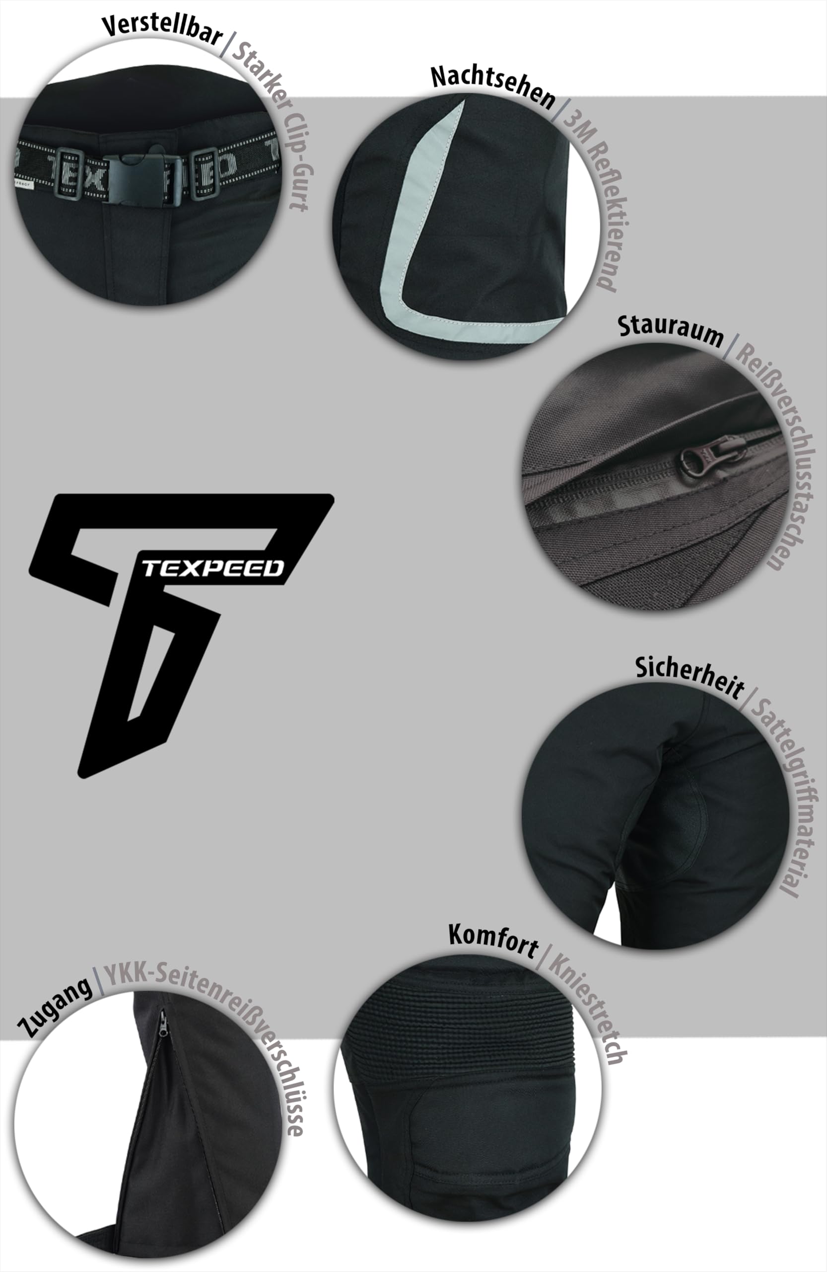 Texpeed Motorradhose Damen Mit Protektoren - Wasserdicht Motorroller Textil Für Sommer oder Winter - Zertifiziert Rüstung (EN 1621-1) Schwarz - M Taille/Regulär Bein
