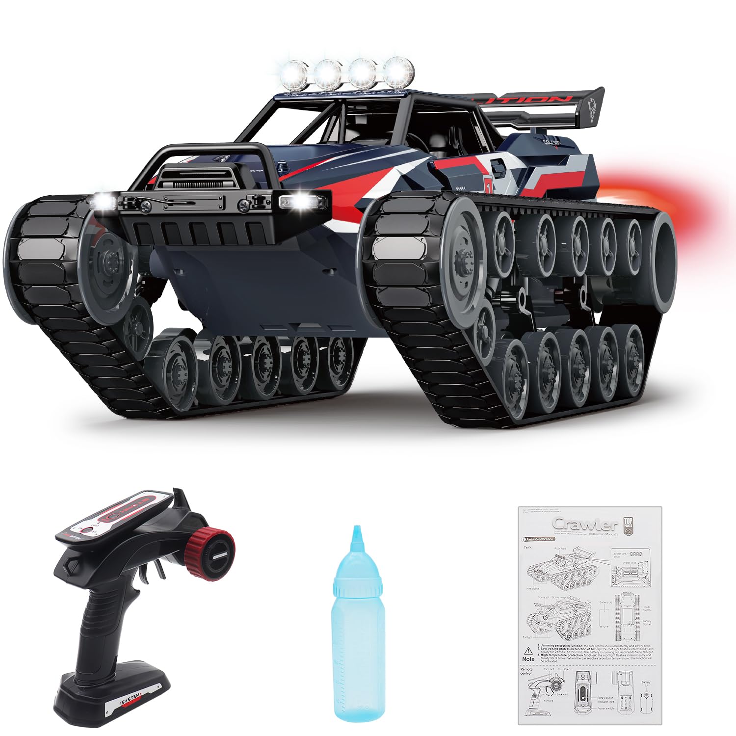 Mostop 1/12 Remote Control Crawler High Speed Tank Off-Road 4WD RC Car,2.4Ghz Remote Control Crawler Drift Tank with 2 Batteries,360°Rotating Drifting Army Armored Truck for Kids Adults