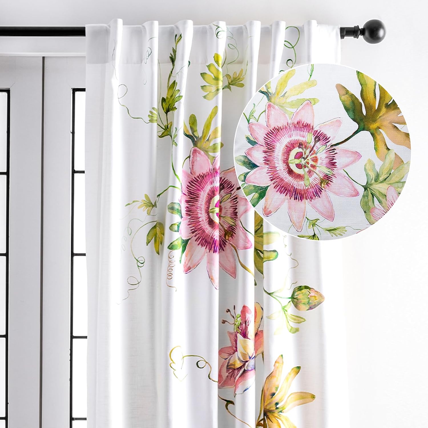 Maison d' Hermine Curtains for Living Room 100% Cotton 84 inch Length One Panel Light Filtering Curtains for Windows with Rod and Loop Pockets Spring Summer (Passion - White, 50" W x 84" L)