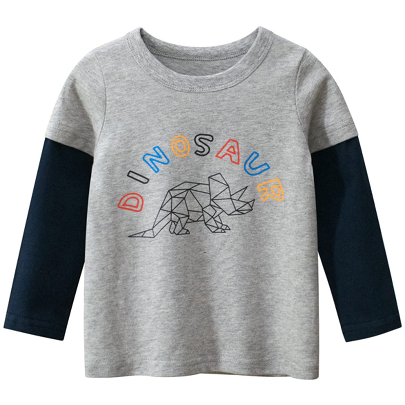 amropi Bambino Ragazzi 3 Pack Maglietta Stampa Dinosauro Manica Lunga Casuale Cotone T-Shirt per 1-8 Anni