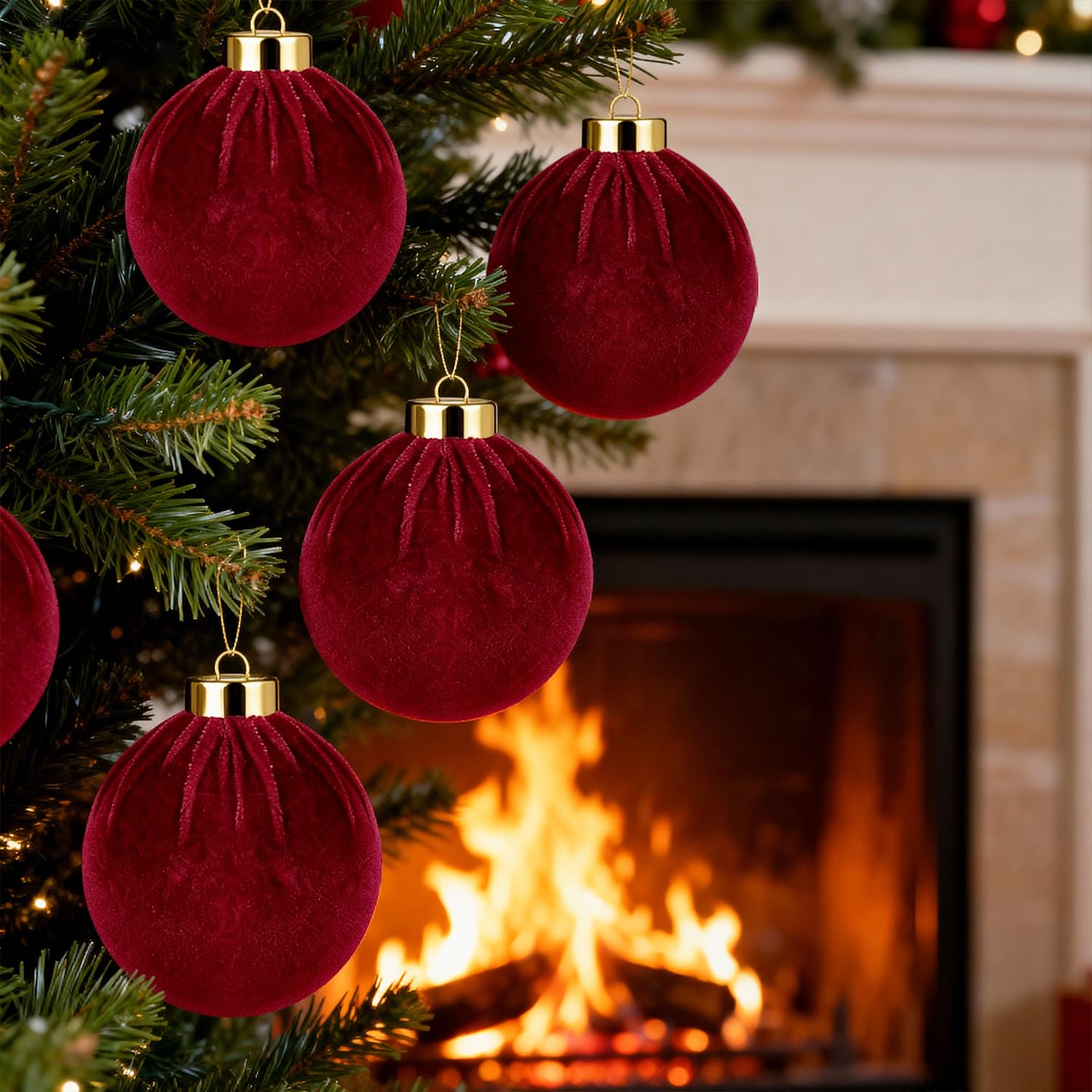 Miaikoe Weihnachtsbaum Ornamente Samt Kugeln, 12 Stück Plastik zerbrechfeste Weihnachts hängende Kugeln für Weihnachtsdekoration Winter Urlaub Dekor 8 cm Burgund