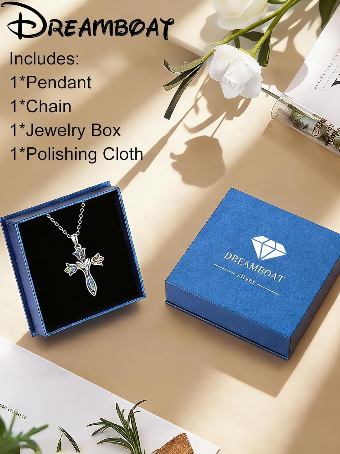 Dreamboat Cross Necklace for Women Sterling Silver Cross Pendant Confirmations Baptisms Religious Christian Valentine Gifts Cross Jewelry for Mom