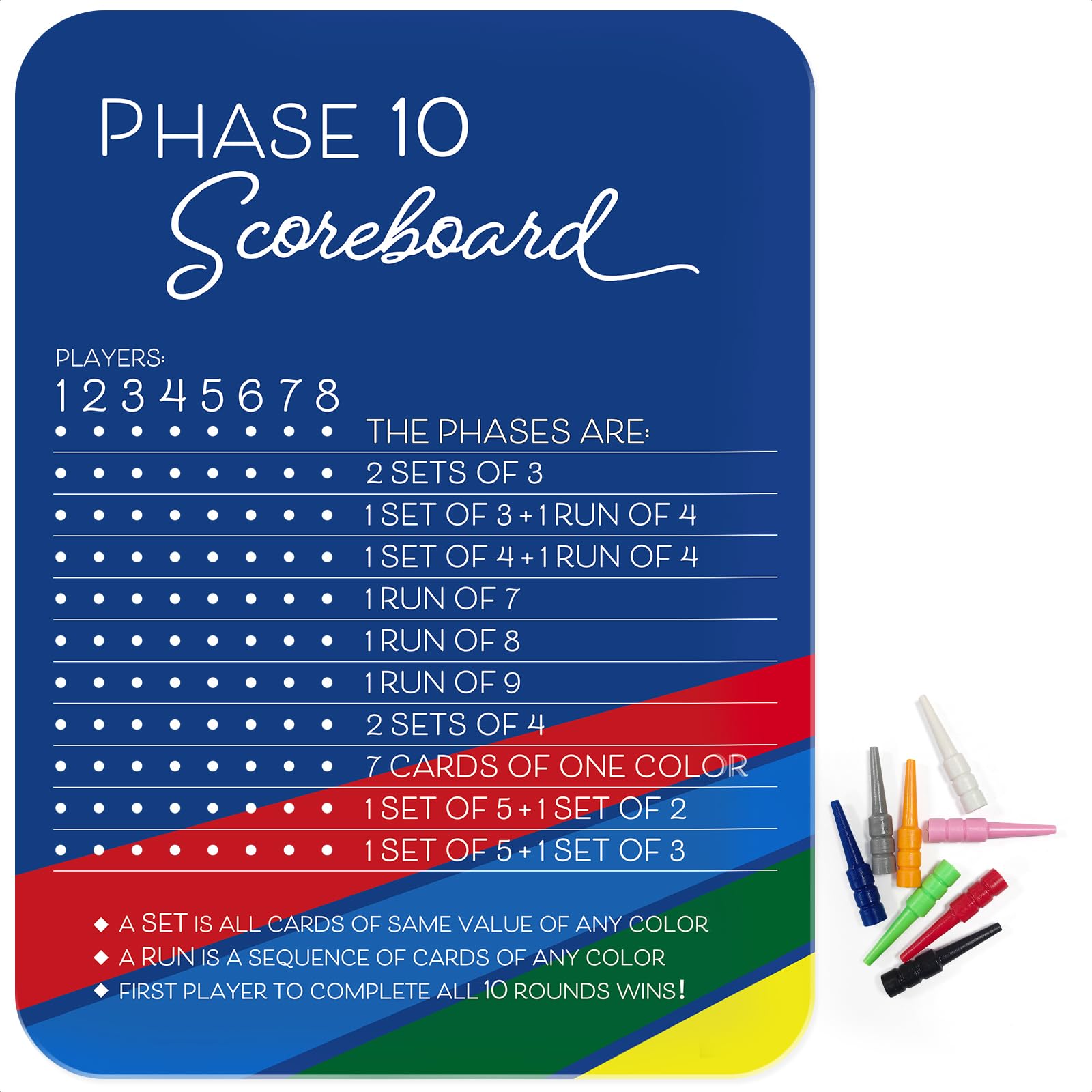 Orionix Phase 10 Score Board - 2025 Phase 10 Scoreboard Game, Phase 10 Card Game Wooden Made, Phase 10 Scoreboard Round Tracker Board Card Games Score (Acrylic Board+pins)