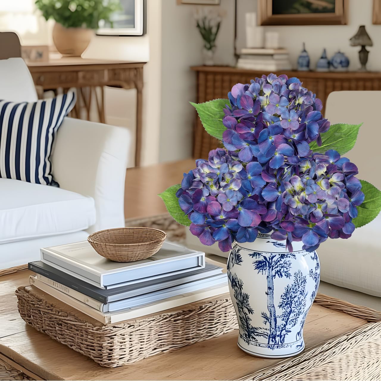3Pcs Purple Hydrangea Artificial Flowers 19.7 in Real Touch Faux Hydrangea Stems Silk Flowers with Stems Fake Purple Flowers Bouquet for Floral Arrangements Table Centerpieces Wedding Home Decor - Image 5