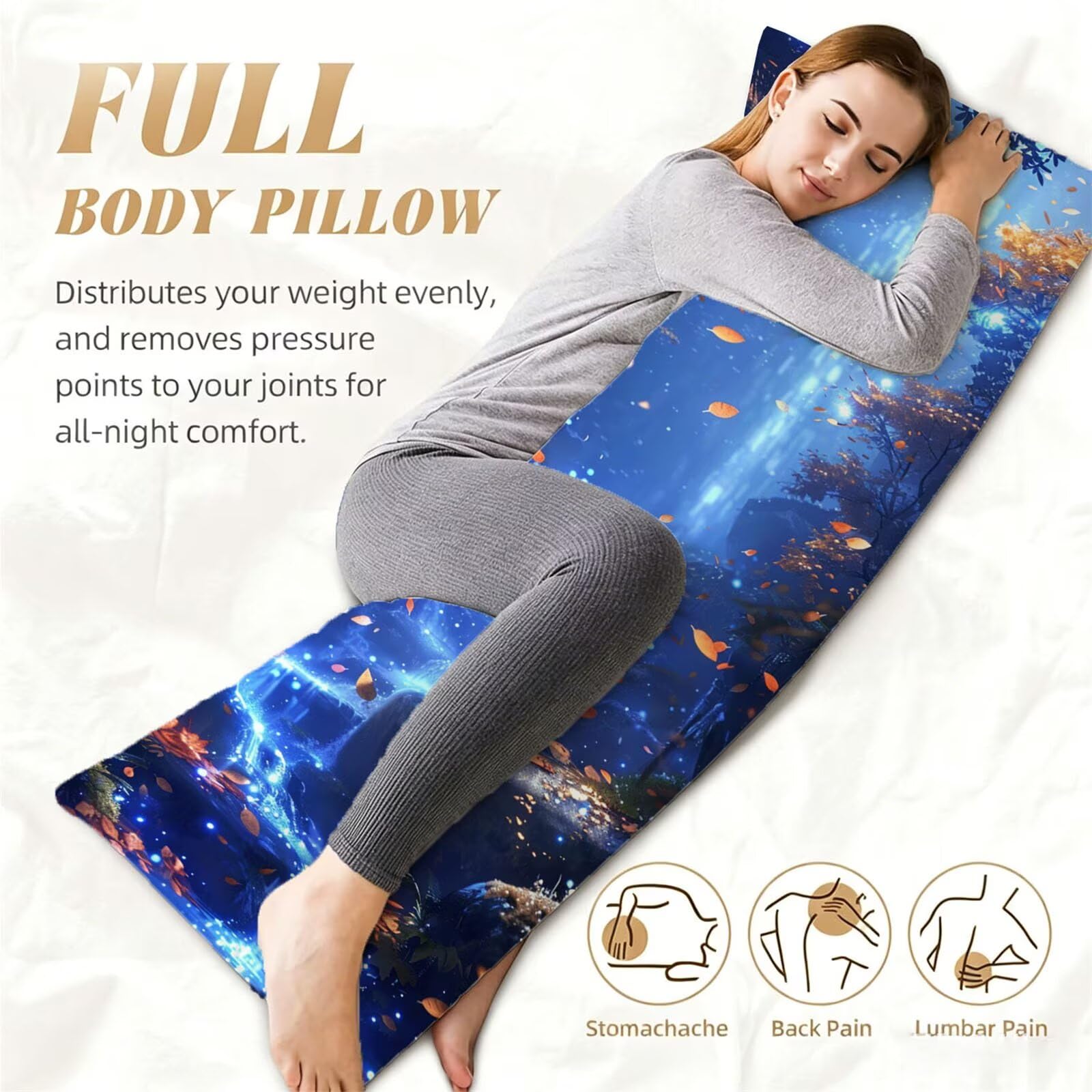 Funda de Almohada 60 x 180 cm Azul Protector Almohada 180 cm con Cremallera Invisible, Lino Durable y Transpirable Pillow Case Largas Hojas Impresión a Doble Cara para Cama, Sofá y Dormitorio dg-622