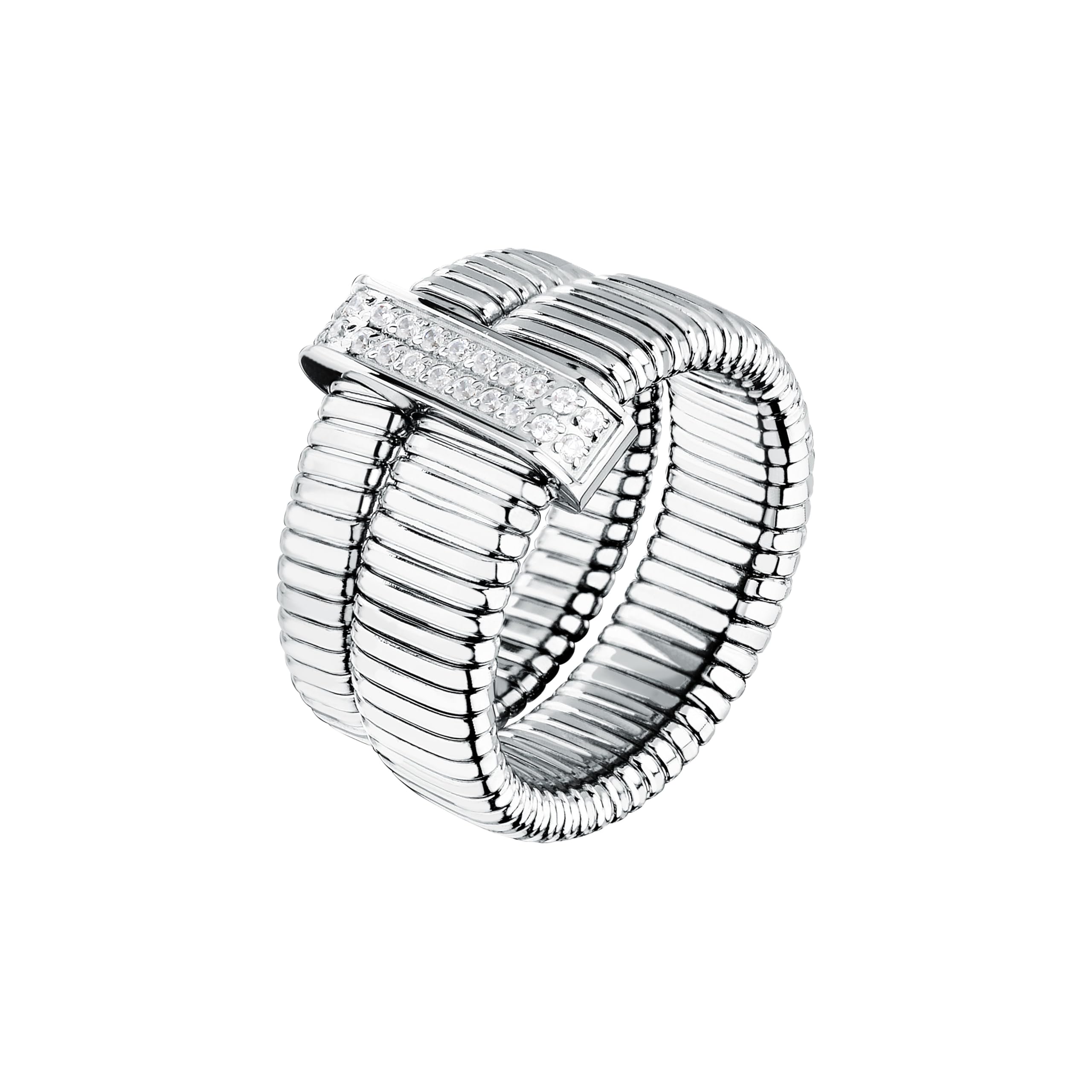 Morellato Anello Donna in Acciaio, Cristalli, Collezione ONDA, Effetto Rigato