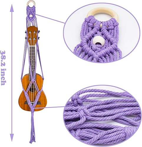 Miniatura 3 de majowir Colgador para ukelele macramé (estilo-005, soprano)