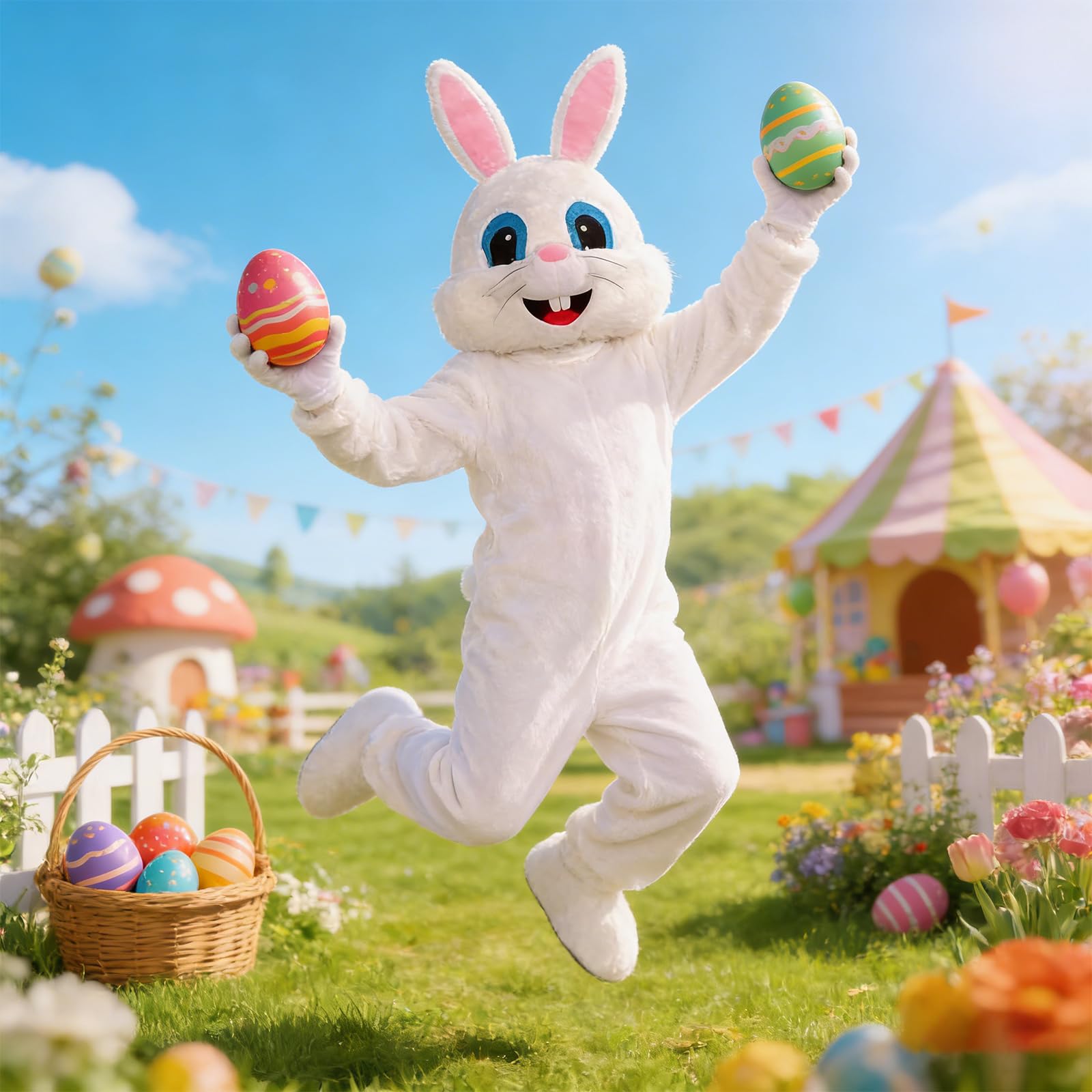 Hyelntu Easter Bunny Costume Adult Plush Bunny Mascot Suit for Men Women Onesize Easter Party Rabbit Cosplay Outfit with Head - Image 3