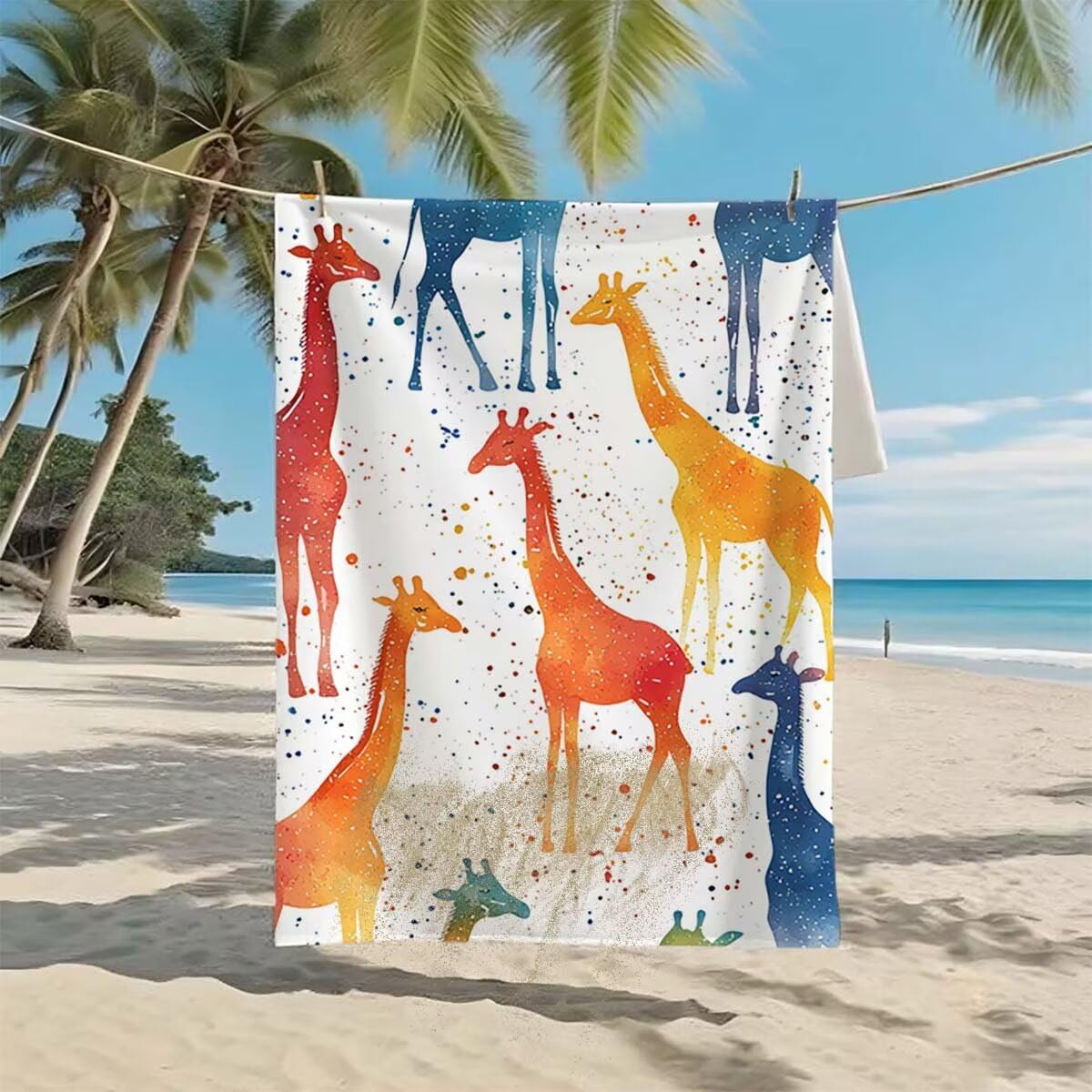 Telo Mare XXL 220x100cm/35x70cm, 2 Set Telo Mare Microfibra Giraffa Asciugamano Palestra Uomo, Antisabbia, Leggero, Asciugatura Rapida, Teli da Spiaggia Grandi Accessori per Camping Natation Yoga E-19