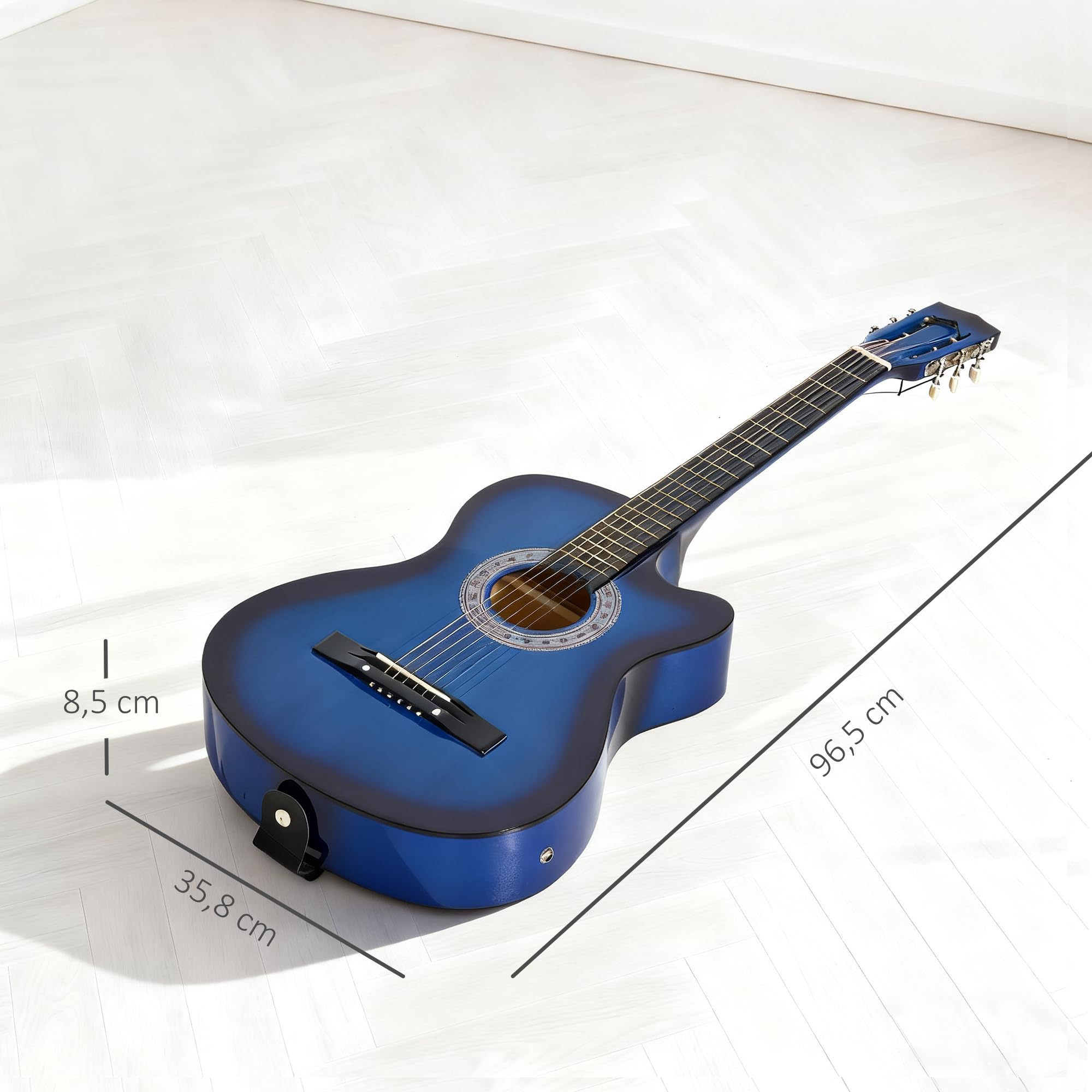 HOMCOM Chitarra elettroacustica kit con custodia tracolla corde plettri cavo blu nero