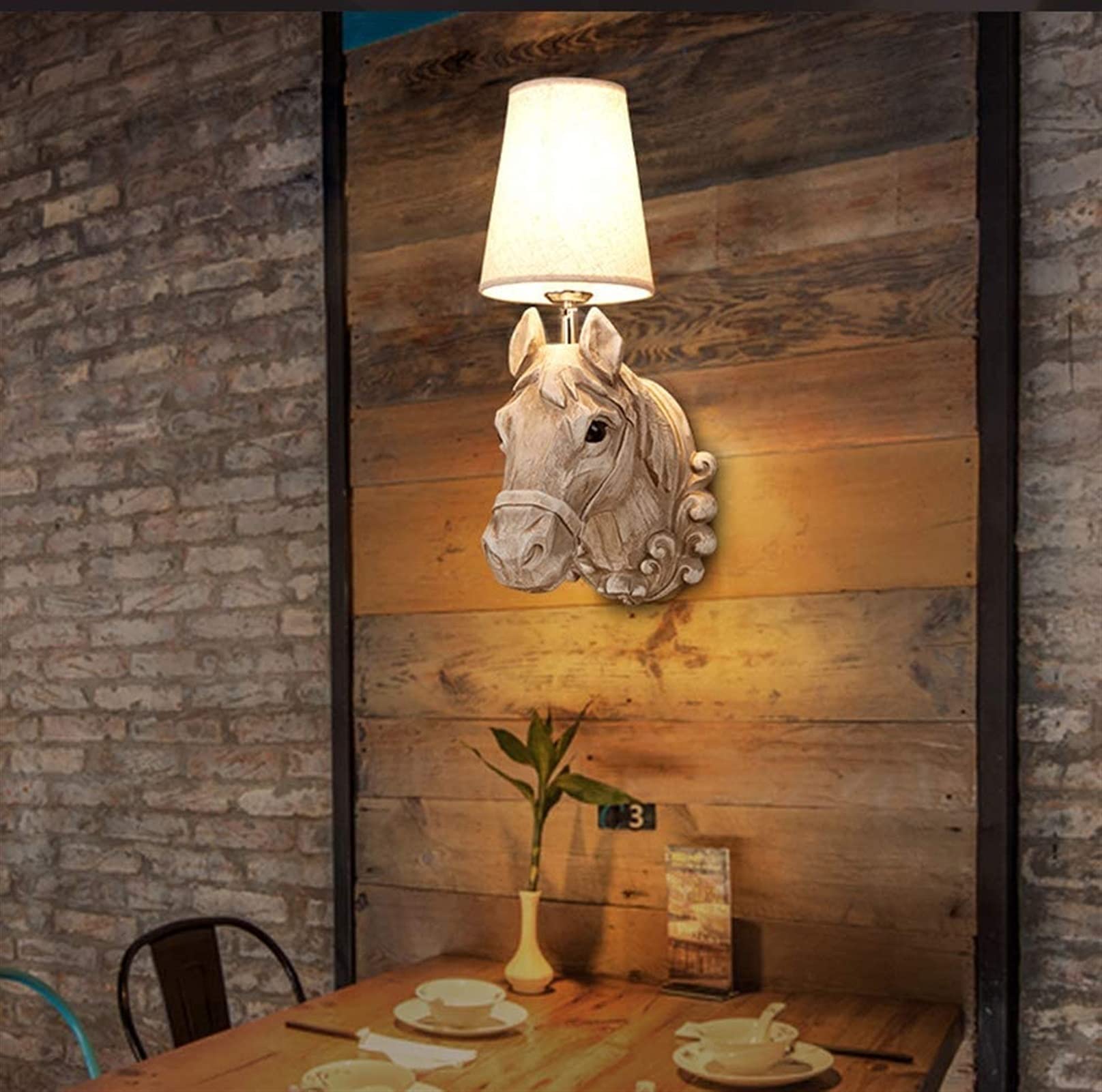 Cabeza De Caballo Blanco Lámpara De Pared De Resina Cabeza De Animal Lámpara De Pared Dormitorio Aplique De Pared Sala De Estar Restaurante Bar Pasillo Iluminación Decoración