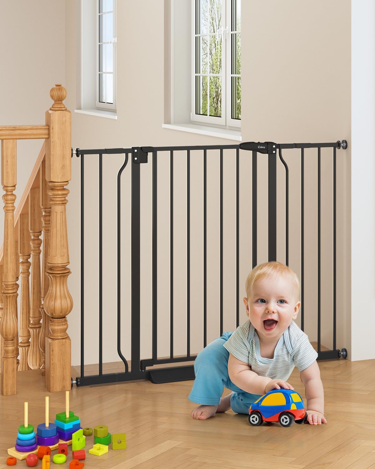 29"-45" Baby Gate for Stairs, Auto Close Stroller Friendly Dog Gate Indoor for Doorways, Pressure Mounted Baby Gate, Easy Walk Through Gate for Children & Pets, Black Black 29-45"Wide, 28"Tall