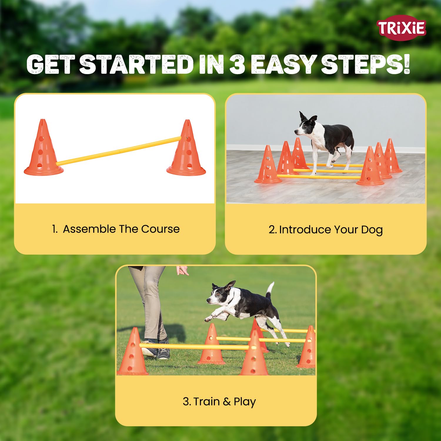 Trixie: - Dog Agility Hurdle Cone Set, Portable Canine Agility Training Set | Increase Your Dog's Concentration, Fitness and Coordination | Also Suitable for Therapeutic Treatment - 23 x 30 cm,78 cm 2