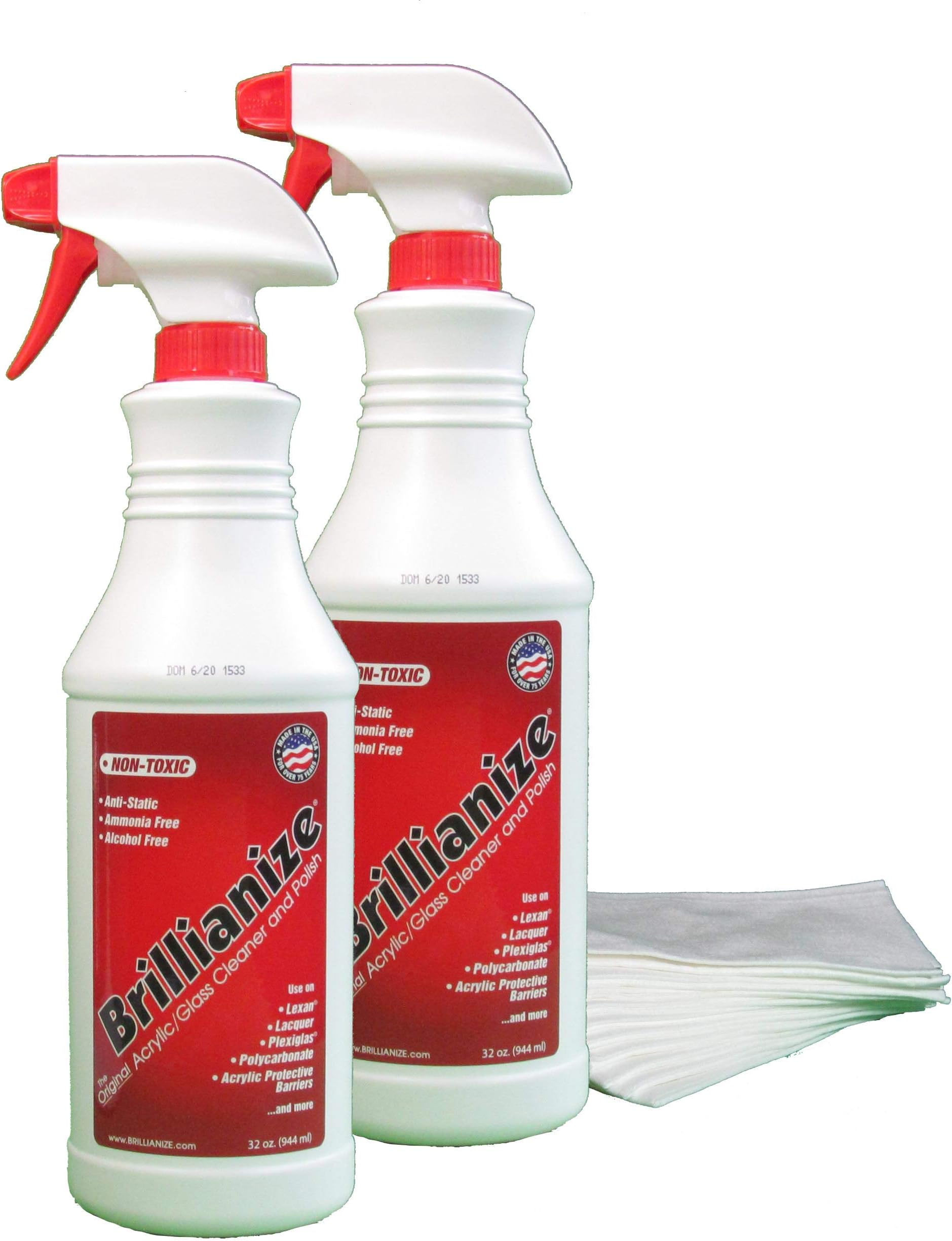 Brillianize32 Ounce (944 ml) Trigger Spray Bottles - 2 Pack and 40 SofKloth Polyester Polishing Cloths