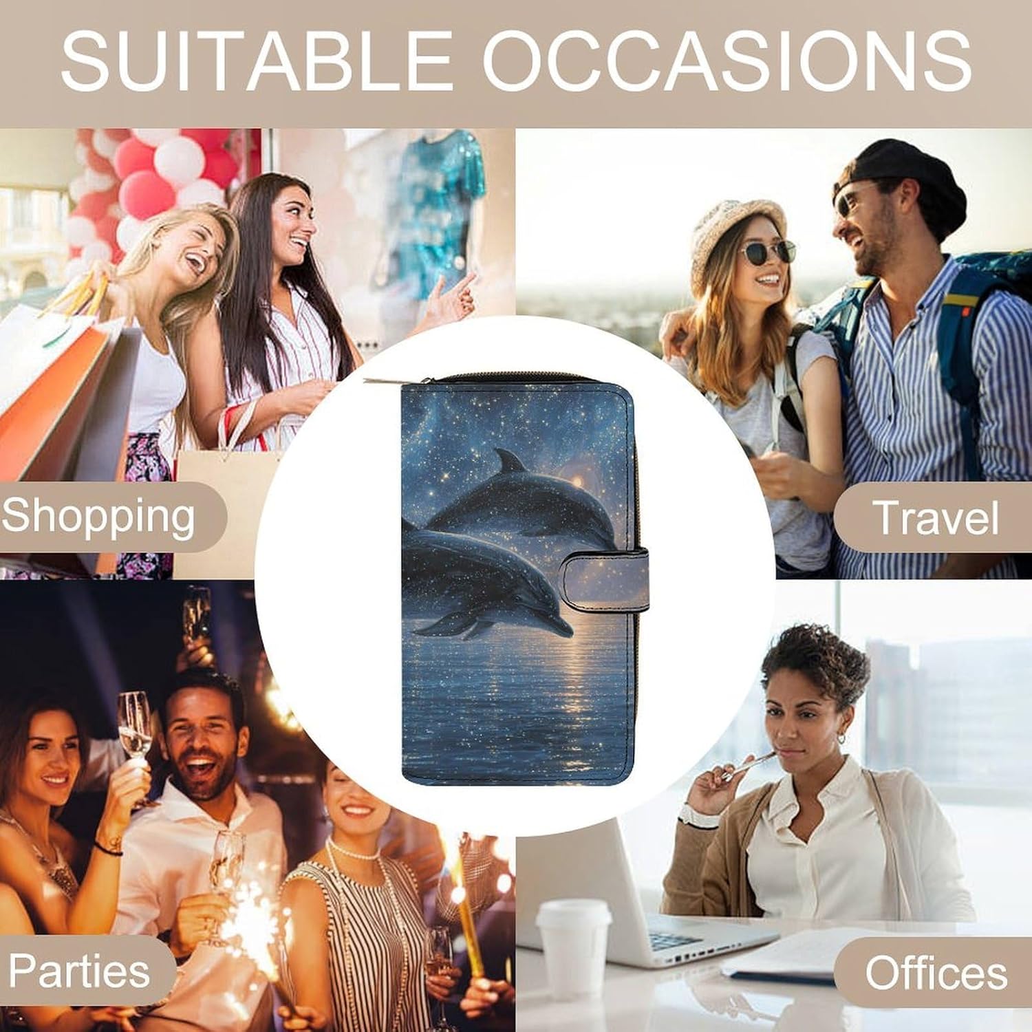 Dolphins Leaping Starlight Women's Long Wallets Leather Purse Fold Clutch Credit Card Holder