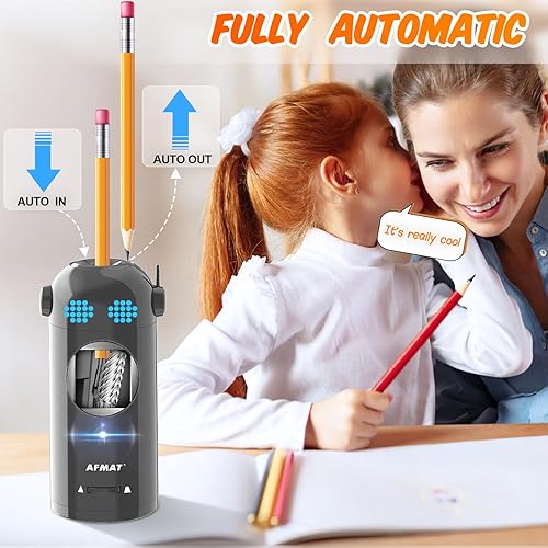 Miniatura 8 de AFMAT Sacapuntas eléctrico para lápices de colores 0.276-0.453 in, entrada y salida automáticas, sacapuntas manos libres recargable totalmente