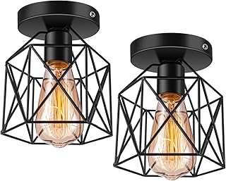 Licperron Semi-Flush Mount Ceiling Light E26 E27 Retro Black Industrial Ceiling Light Fixture for Porch Hallway Kitchen Farmhouse Lighting 2 Pack