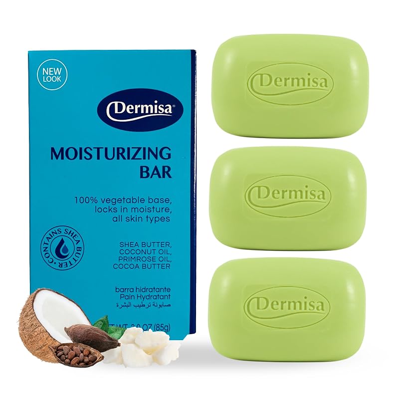 Dermisa Barra de limpeza facial e corporal com manteiga de cacau, óleo de coco e manteiga de karité, 3 unidades