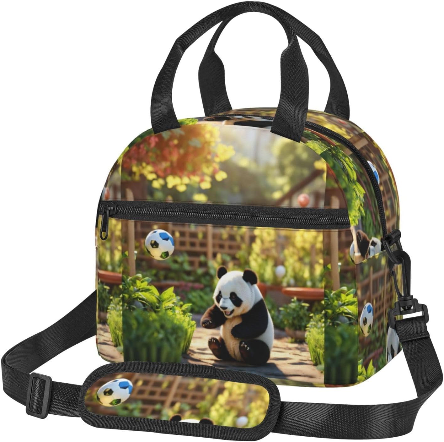 Panda Print Reusable Lunch Bag Insulated Lunch Boxes for Office Work Picnic Tote Bag Adjustable