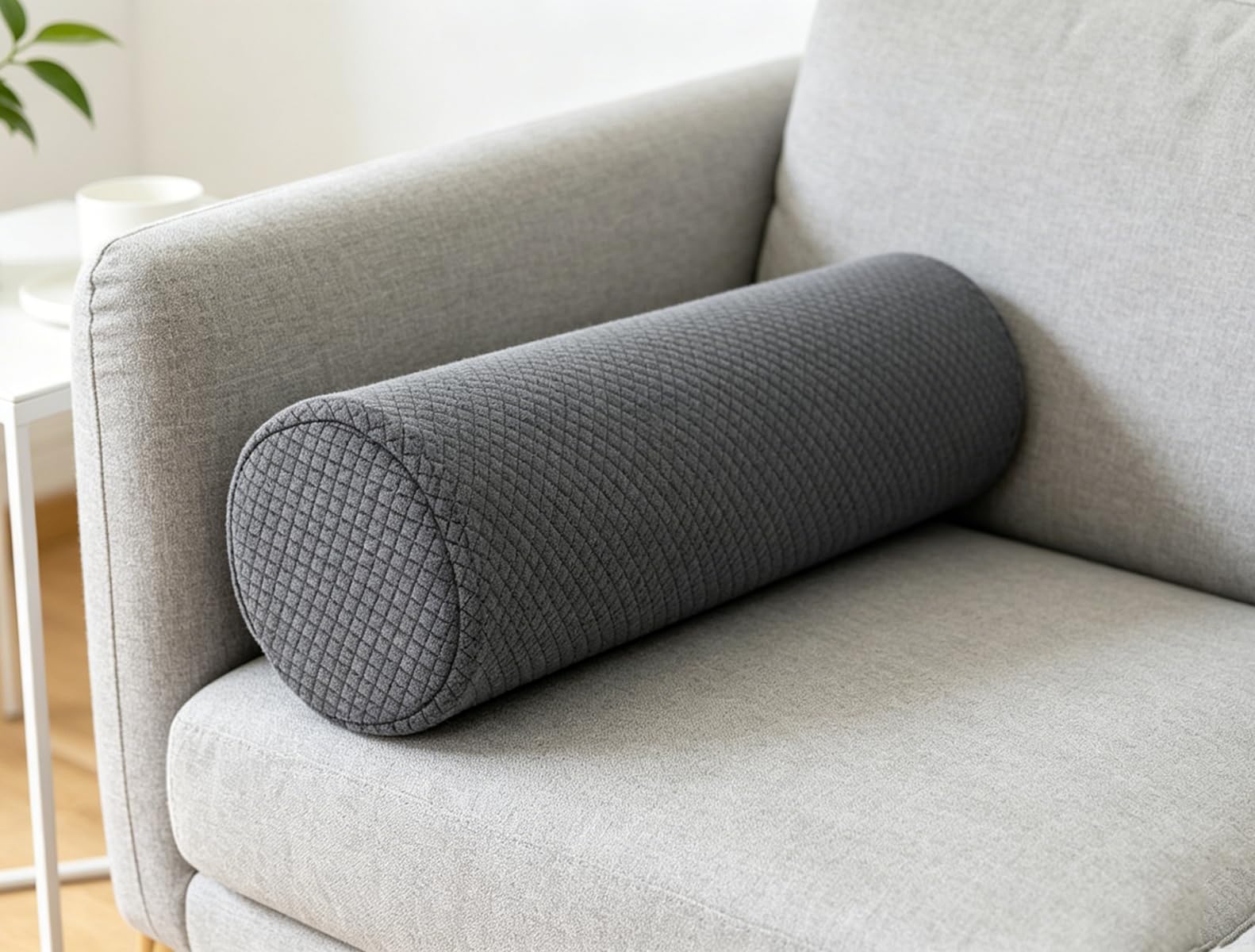 Akuops Round Sofa Armrest Cushions Furniture Elbow Support Pillows, Head Lumbar Neck Support Cylinder Bolster Cushions for Couch & Bed, Velvet Removable Cover (60x20cm,Gray)