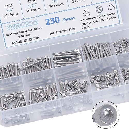 Miniatura 6 de Kit surtido de tornillos de cabeza hexagonal, tornillos y tuercas 2-56 UNC, kit surtido de tornillos de máquina 304 de acero inoxidable 304, rosca