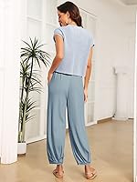 Vista 3 de LILLUSORY Conjuntos de 2 piezas para mujer, conjuntos de descanso de moda, suéter de punto acogedor de manga corta, conjunto de ropa de descanso a