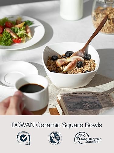 Miniatura 3 de Dowan - Juego de 6 tazones de sopa de porcelana, tazones de cereal de cerámica de 27 onzas, tazón blanco suave, para helado y postre, regalo para