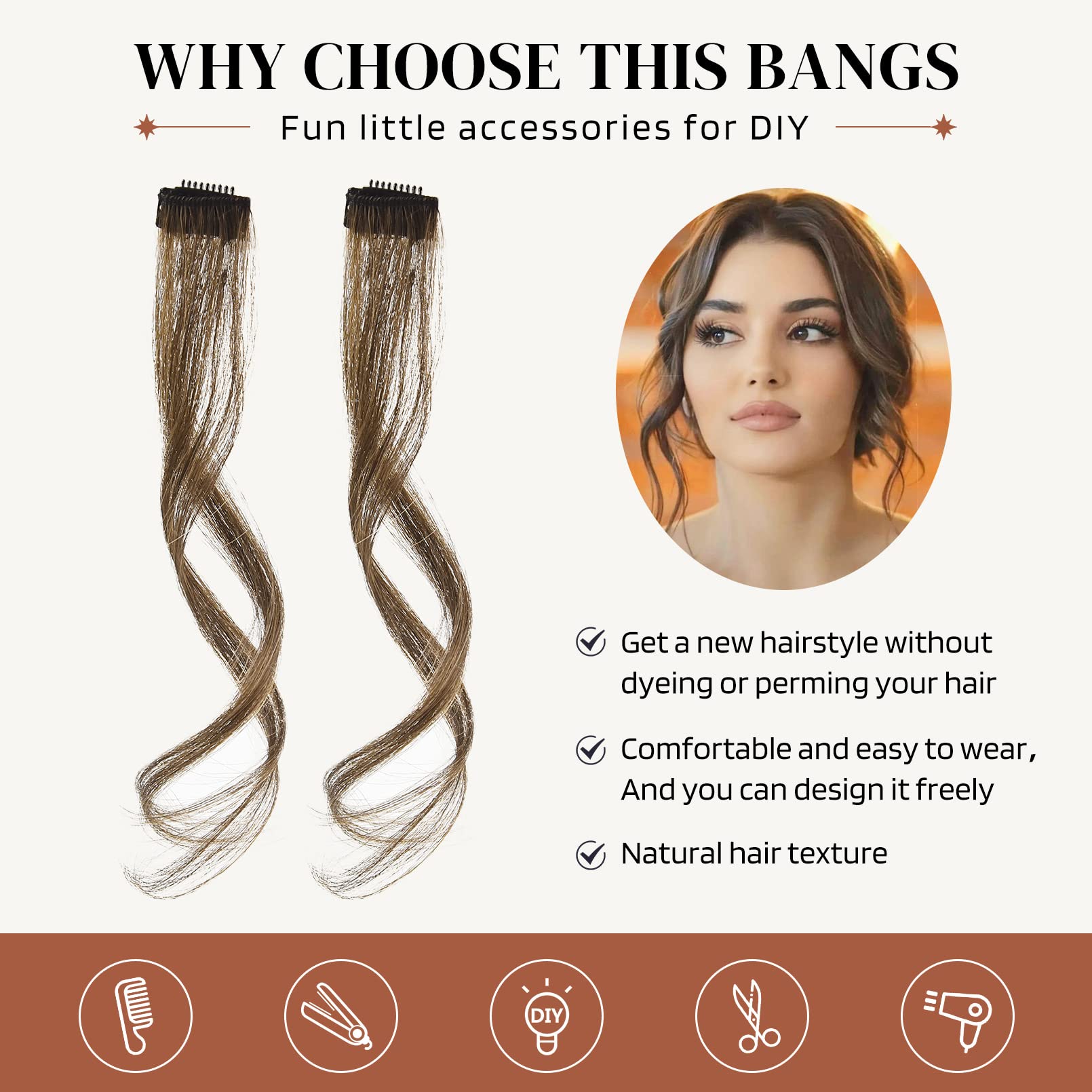 FLUFYMOOZ Side Air Bangs,2PCS Clip in Bangs Front Side Bangs ,Bangs Hair Clip on Fringe Bangs with Temples Synthetic Long Dragon beard Bangs Hair 12 inch (Dark Ash Blonde) - Image 3