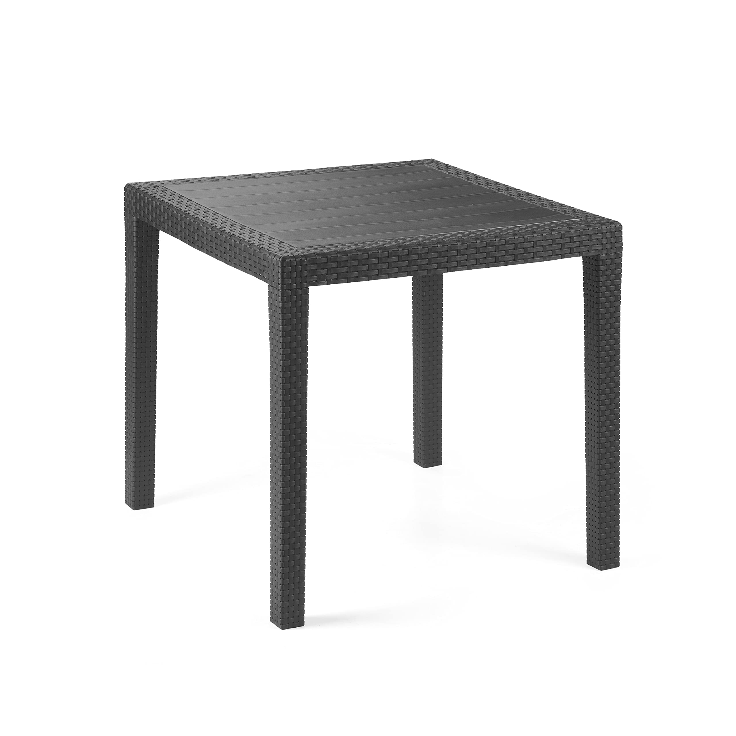 Duehome | Mesa Apilable Exterior Cuadrada Kona - Polipropileno, Outdoor, Antracita - 79 cm (Largo) x 79 cm (Ancho) x 73 cm (Alto)